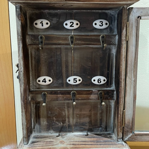 Vintage Wooden Key Cabinet with Hooks - Picture 7 of 9